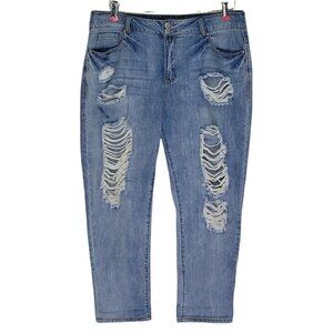 Almost Famous Ripped Torn Distressed Crop Jeans Size 13 35X27